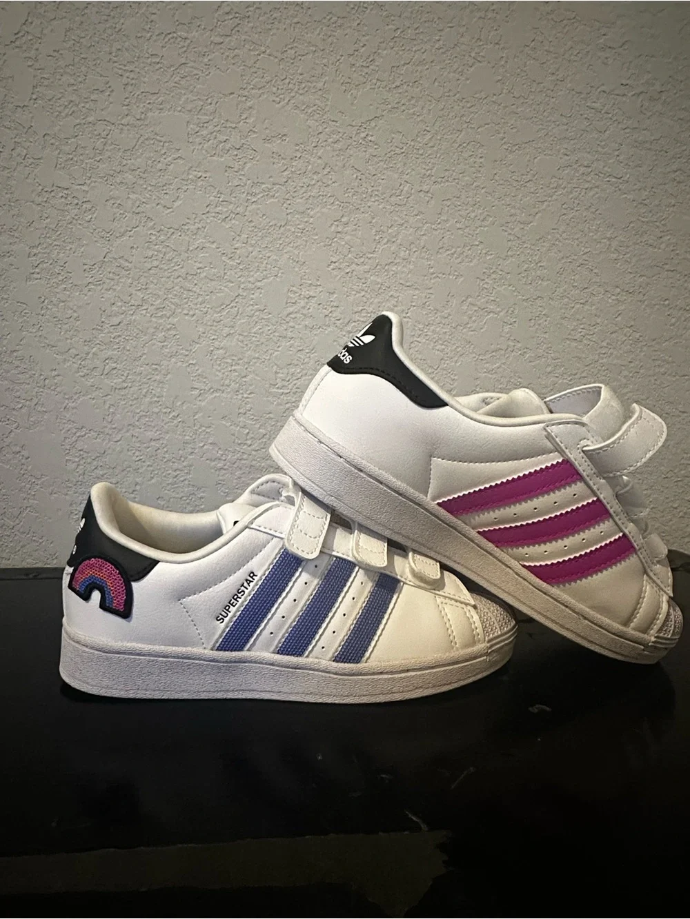 adidas Kids White Sneakers with Pink & purple Stripes
